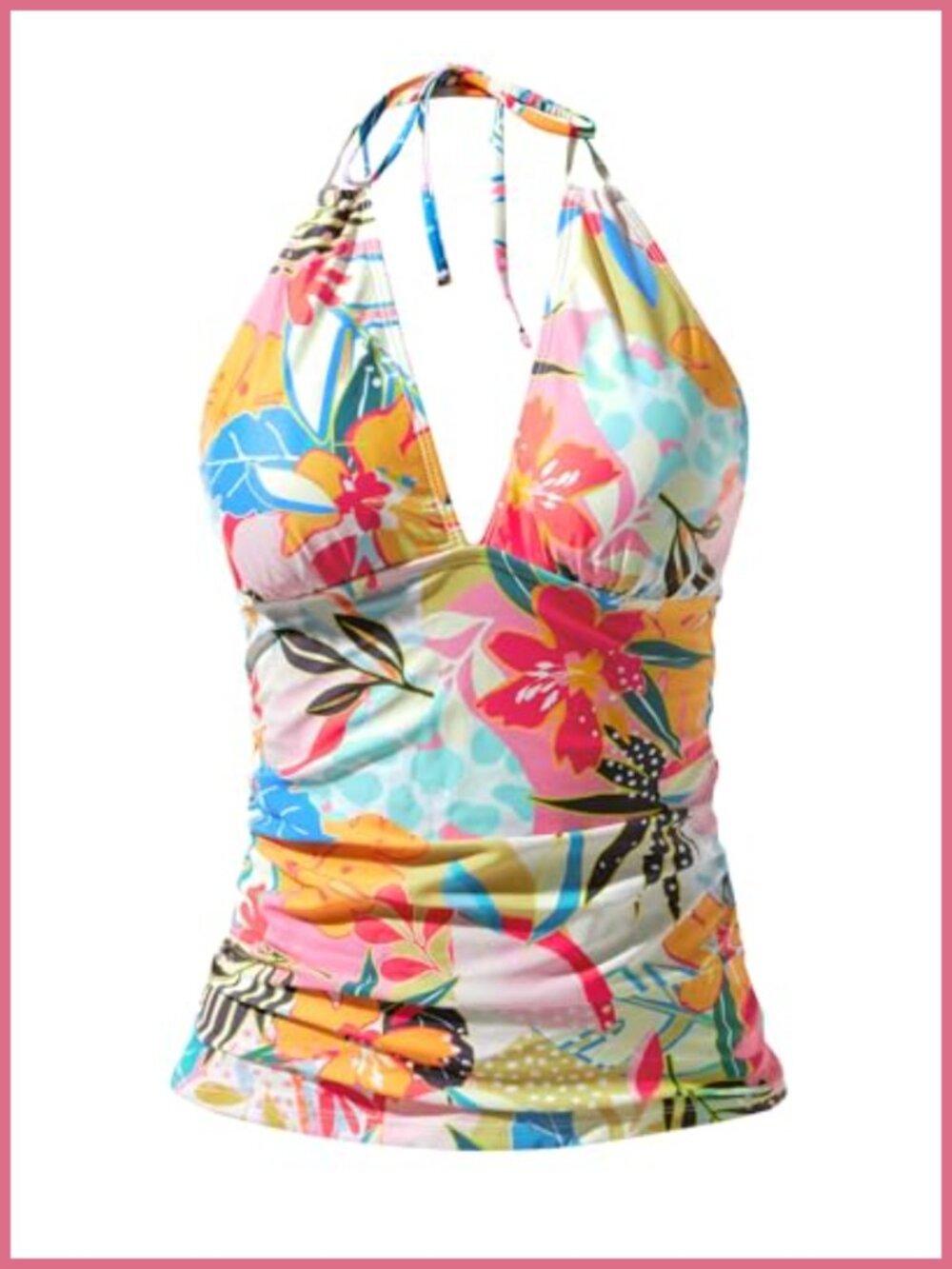 Halter Tankini Top V Neck Ruched Tummy Control Swim Top Backless